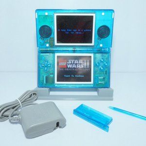 Nintendo DS Lite Transparent Clear Blue Handheld System with Charger & Stylus